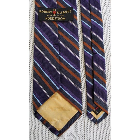 ROBERT TALBOTT Best Of Class Nordstrom Striped Purple Gray Blue Bronze Silk Tie - Picture 2 of 5